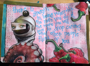 art journal pages with octopus and astronaut
