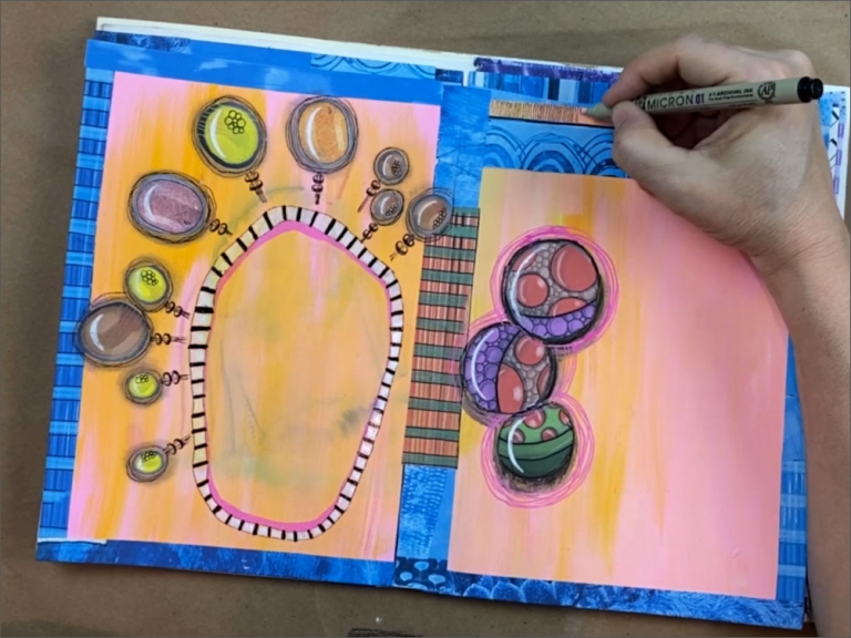adding detail to a page in the online art journaling class