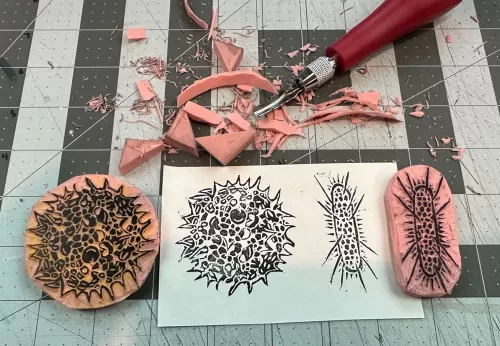 image of carving a rubber stamp