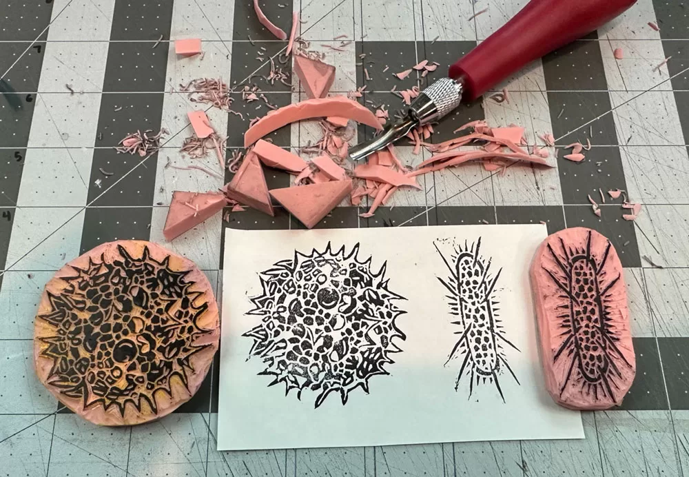 image of carving a rubber stamp